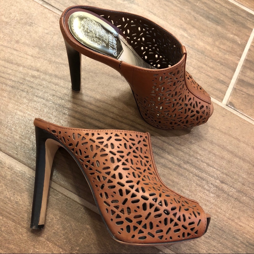 Vince Camuto Jaso Cutout Mule Heels Saddle Brown 4 - Picture 4 of 8